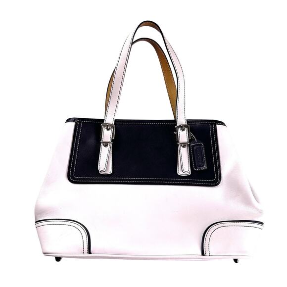 Authentic COACH White Leather Tote Hamptons Handbag Storage Shoulder Bag - Picture 1 of 16